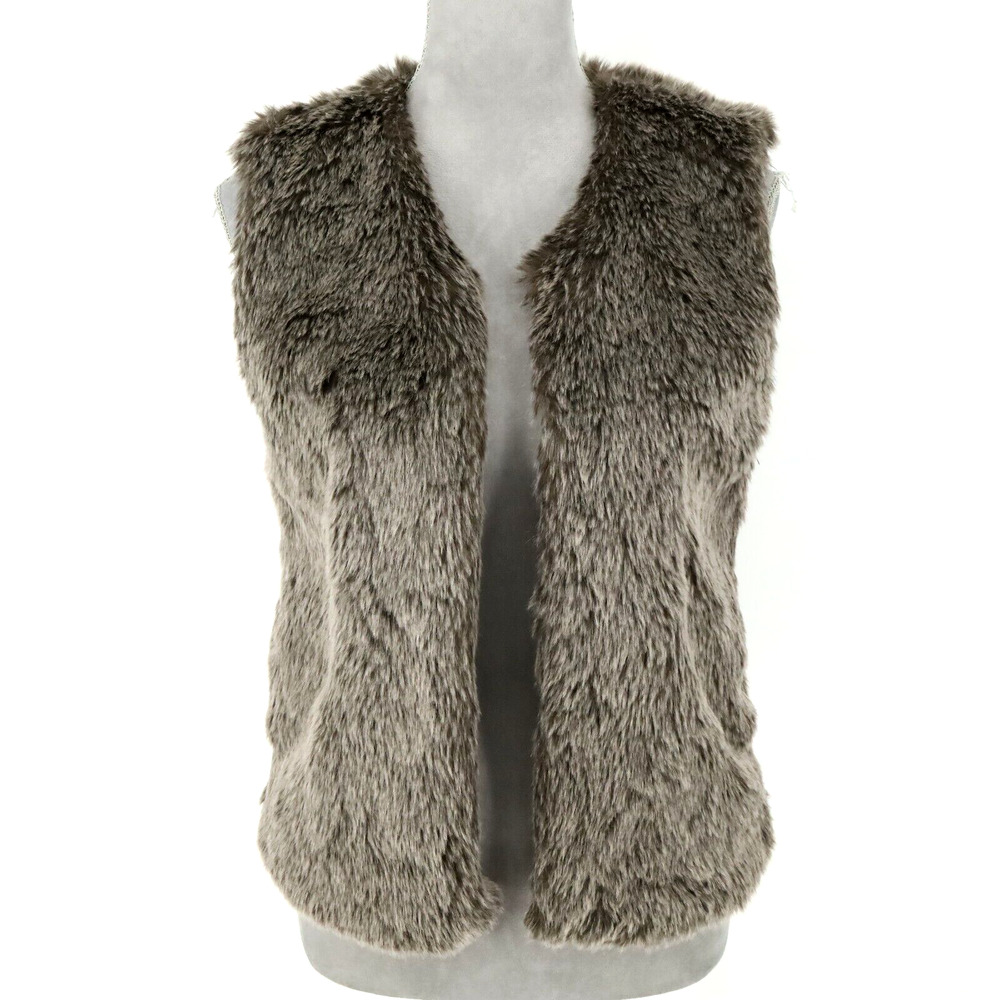 Glamsia Vest Womens Small Gray Brown Fake Fur Lined Hook n Eye Boho Gorpcore